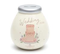 Pot of Dreams Wedding Fund Money Box - Hand Painted Ceramic Savings Pot, Smash to Open Piggy Bank, Wedding Cake Design, Save Up to £1000 in £2 Coins, 15cm Keepsake Gift
