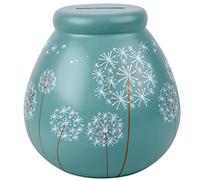 Pot of Dreams White Dandelion Flowers Save And Smash Teal Color Ceramic Money Box Piggy Bank | Perfect Decorative Gift for Centrepiece living room & Bedroom