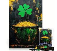 Pot of Gold ﹨u Clover Teenager Jigsaw Puzzles 1000 Pieces Mind Puzzle Casual Relax Image Assembly Heartfelt Gift (38x52cm)