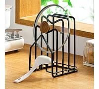 Pot Pan Lid Holder Chopping Board Holder Rack Cutting Board Organiser Display Stand Thin Bakeware Baking Tray Kitchen Countertop Cupboards Cabinet Office Heavy Duty Metal 12.5x14.5x21.5cm Black
