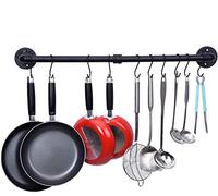 Pot Rack Wall Mount, Pan Hanger Rail Bar with 10 Hooks, Kitchen Utensil Rack Organizer, Pot Hanging Rack, Black