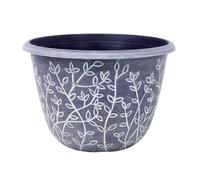 Pot Serenity Planter Round Plastic Grey White Flower Plant Garden Patio 30Cm