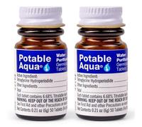 Potable Aqua Water Purification Tablets, Portable and Effective Water Purification Solution for Camping, Hiking, Emergencies, Natural Disasters and International Travel, Two 50ct Bottles, Blue