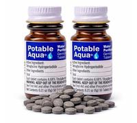 Potable Aqua Water Purification Tablets, Portable and Effective Water Purification Solution for Camping, Hiking, Emergencies, Natural Disasters and International Travel, Two 50ct Bottles, Blue