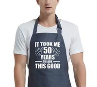 POTALKFREE 50th Birthday Gifts for Women Men, Funny Chef Aprons with Pockets, Took Me 50 Years Gray, One size