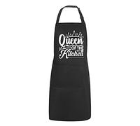 POTALKFREE Funny Aprons for Women with 2 Pockets, Queen of The Kitchen, Adjustable Bib Water Resistant Cooking Chef Apron, Gifts for Mom, Wife, Friends, Queen of the Kitchen Black
