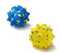 Potaroma 2-Pack Spiky E-TPU Dog Balls (Blue & Yellow) - Bouncy Interactive Fetch Toys 3.35in, Floating & Easy-Clean Textured Chew Balls for Dental Play, Lightweight for Indoor & Outdoor Dogs