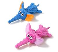 Potaroma Elephant Dog Toys 2 Pack, No Stuffing Squeaky Plush Chew Toy | Blue & pink pair, double-layer mesh, rustling ears and nose, embroidered face, approx. 30 x 19 cm for puppies.