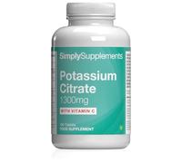 Potassium Citrate 1300mg with Vitamin C | 180 Tablets | 3 Months Supply | Potassium contributes to normal muscle function & blood pressure | Vitamin C supports immunity | UK made | Vegan & Vegetarian
