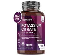 Potassium Supplement with Vitamin C 1460mg | 3 Months Supply | 180 Tablets | Electrolytes Tablets | Bioavailable Potassium Citrate Form | Non-GMO, Gluten-Free & Vegan-Friendly | Made in The UK
