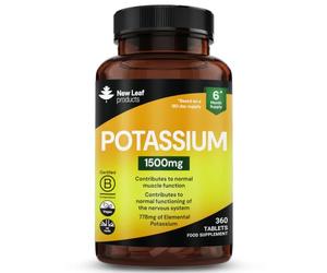 Potassium Supplements 1400mg High Strength - 360 Vegan Potassium Tablets Mineral Electrolytes Supplement Contributes to Normal Muscle Function, Nervous System - Gluten-Free, Non-GMO, Made in UK