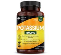Potassium Supplements 1500mg High Strength - 180 Vegan Potassium Mineral Electrolytes Supplement - Contributes to Normal Muscle Function, Nervous System - Non-GMO, Made in UK by New Leaf