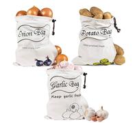 Potato and Onion Storage Bags, Garlic Storage Bag, Cotton Potato Sacks with Side Zipper Kitchen Onion Bags Potato Bags Garlic Bags for Storing Keep Fresh 3pcs (10.24''x13.78'')
