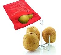 Potato Baking Rods and Microwave Potato Cooker Bag Set,Baked Perfect Potatoes Quickly with Reusable 4pongs Spud Spikes n Potato Baked Bag