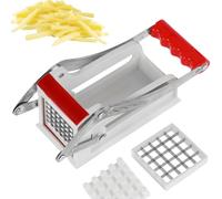 Potato Chipper Cutter Stainless Steel French Fry Cutter Fast Chip Cutter Machine with 25/49 Holes Blades Food Slicer Dicer Multifunction Vegetable Fruit Chipper for Potato Onion Carrots Cucumbers(Red)