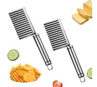 Potato Chipper, Potato Crinkle Cutter, Stainless Steel Potato Chipper Chip Cutter, Manual Wave Knife for Vegetables, Fries, Butter, and Fruit(2pcs)