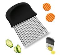 Potato Crinkle Chip Cutter Chipper with Handle Stainless Steel Crinkle Cutter Wavy Cutter for Vegetables, Chips, Butter, and Fruit (Black)