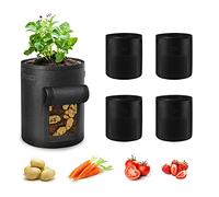 Potato Grow Bags 10 Gallon 5 Pack, Garden Vegetable Planting Bags with Handles and Window Flap, Breathable Felt Nonwoven Fabric Vegetable Growing Containers for Potato Tomato Carrot Onion(Black)