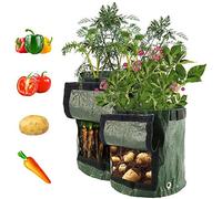 Potato Grow Bags 2 Pack 10 Gallon Potato Growing Bags Potato Planting Bag with Flap and Handles for Potato, Tomato, Carrot (Green) (10Gallon, 2pcs)