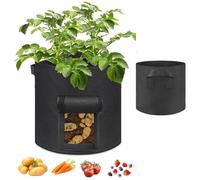 Potato Grow Bags, 2 Pack 10 Gallon with Windows Breathable Fabric and Handles Plant Vegetable Growing Bag, Planting Bags for Potato, Carrot,Vegetable and Fruits