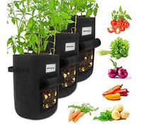 Potato Grow Bags 3 Pack 10 Gallon Heavy Duty with Handles, Flap, Name Card Holder, x20 Name Cards, x50 Biodegradable Seedling Bags for Potato, Tomato, Carrot, Chillies (Grey)