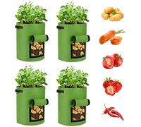 Potato Grow Bags 4 Pack 10 Gallon Potato Growing Bags, Nonwoven Fabric Pots with Handles and Window Flap, Potato Planter Vegetable Growing Containers for Potato Tomato Carrot Onion(Light Green)