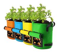Potato Grow Bags, 4 Piece Fabric Vegetable Planting Containers, Nursery Pots with Handle, Gardening Tools for Growing Taro, Tomatoes, Radish, Carrots, Onions, Garlic in Home Garden or Outdoor Space