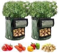 Potato Grow Bags Set 10 Pack 10 Gallon Plant Growing Bags for Vegetables Durable Root Friendly Vegetable Planting Bag with Strap Handles and Access Flap Window for Potatoes, Tomatoes, Strawberry