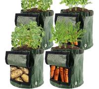 Potato Grow Bags Set 4 Pack 10 Gallon Plant Growing Bags for Vegetables Durable Root Friendly Vegetable Planting Bag with Strap Handles and Access Flap Window for Potatoes, Tomatoes, Strawberry