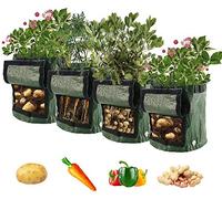 Potato Growing/Planting Bags with Flap and Handles for Tomato, Carrot (Green) (10Gallon, 4pcs)