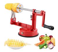 Potato, Manual Potato Peeler with Handle Stainless Steel Manual Potato Spiral Chips Kitchen Tool, Pata Twisr with 4 Pcs and Suction Base for Home Barbecue, Red