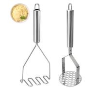 Potato Masher 2-Piece Set, Stainless Steel Kitchen Tool, Vegetables Fruits Versatile Masher, for Mashed Potatoes, Baby Food, and Guacamole, Essential for Home Cooks and Chefs, Easy to Clean
