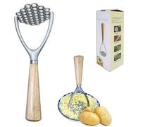 Potato Masher Stainless Steel, 9" Wooden Handle Potatoes Masher, Double Curved Edge Masher Kitchen Tool,Potato Smasher Food Smasher Tool