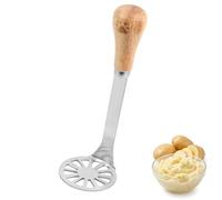 Potato Masher, Stainless Steel Potato Mashers with Wood Handle Kitchen Food Masher for Mashed Potato, Tomato Puree, Baby Food, Jam, Vegetable & Fruits F4-XXYNQ