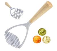 Potato Masher Wooden Handle Potato Mashers Heavy Duty Potato Ricer Portable Metal Kitchen Restaurant Masher for Beans Vegetables Meat Pumpkin Potato Mashers