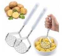 Potato Mashers, 2PCS Stainless Steel Potato Ricer Masher with White Handle Handheld Presser for Kitchen Use Manual Kitchen Food for Mashed Tomato Puree, Jam, Vegetable & Fruits