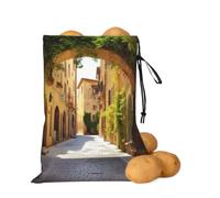 Potato Onion Storage Bag Light-Blocking Drawstring Kitchen Organizer Bag | Breathable Oxford Produce Keeper With Side Zipper, Italian Street Food Storage Bag For Garlic, Vegetables