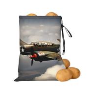 Potato Onion Storage Bag Light-Blocking Drawstring Kitchen Organizer Bag | Breathable Oxford Produce Keeper With Side Zipper, World War 2 Aircraft Airplane Food Storage Bag For Garlic, Vegetables
