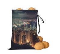 Potato Onion Storage Bag Light-Blocking Drawstring Kitchen Organizer Bag | Breathable Oxford Produce Keeper With Side Zipper, Hong Kong Food Storage Bag For Garlic, Vegetables