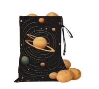 Potato Onion Storage Bag Light-Blocking Drawstring Kitchen Organizer Bag | Breathable Oxford Produce Keeper With Side Zipper, Retro Astronomical Pattern Food Storage Bag For Garlic, Vegetables