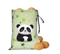 Potato Onion Storage Bag Light-Blocking Drawstring Kitchen Organizer Bag | Breathable Oxford Produce Keeper With Side Zipper, Cute Panda Star Food Storage Bag For Garlic, Vegetables