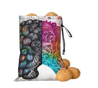Potato Onion Storage Bag Light-Blocking Drawstring Kitchen Organizer Bag | Breathable Oxford Produce Keeper With Side Zipper, Left And Right Brain Food Storage Bag For Garlic, Vegetables