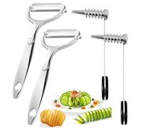 Potato Peeler and Potato Spiral Cutter Stainless Steel Manual Vegetable Spiral Cutter Slicer Practical Kitchen Peeler Accessories for Cucumbers Potatoes Carrot Apples