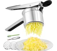 Potato Ricer 15oz, Heavy Duty Stainless Steel Potato Masher with 3 Interchangeable Discs, Large Masher and Ricer Kitchen Tool for Mashed Potatoes, Spaetzle Noodle Maker, Potato Press