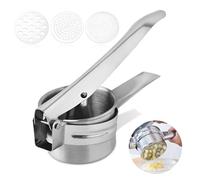 Potato Ricer Masher with 3 Discs, Heavy-Duty Stainless Steel Potato Ricer for Smooth Mashed Potatoes, Vegetable & Fruit Press, Easy-Squeeze Kitchen Tool, Dishwasher Safe