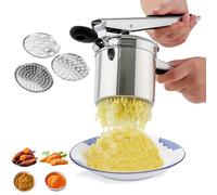 Potato Ricer Masher with 3 Interchangeable Discs & Silicone Handle, Food Grade Stainless Steel Mashed Potato Ricer, Multifunctional Press Mashers for Mashing Puree, Baby Food, Fruit & Vegetables