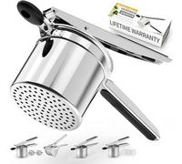 Potato Ricer, Ricer for Mashed Potatoes, Large 15oz Heavy Duty Potato Ricer Stainless Steel Make Fluffy Mashed Potatoes, Fixed Ricer Disc Potato Masher Without Messy, with Silicone Handle