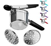 Potato Ricer Stainless Steel with 3 Interchangeable Fineness Discs, Ricer Kitchen Tool for Mashed Potatoes, Cauliflower Rice Maker Masher, Gnocchi Potatoe Spaetzle Press Patoto Masher (Red)(Black)
