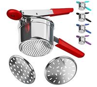 Potato Ricer Stainless Steel with 3 Interchangeable Fineness Discs, Ricer Kitchen Tool for Mashed Potatoes, Cauliflower Rice Maker Masher, Gnocchi Potatoe Spaetzle Press Patoto Masher (Red)(Red)