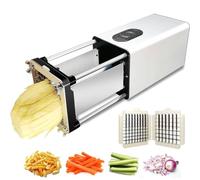 Potatoes Carrots Cucumbers Electric French Fry Cutter Machine - Stainless Steel Potato Chipper with 1/2 Inch, 3/8 Inch 2 Blade for Commercial & Household by SMTDGY